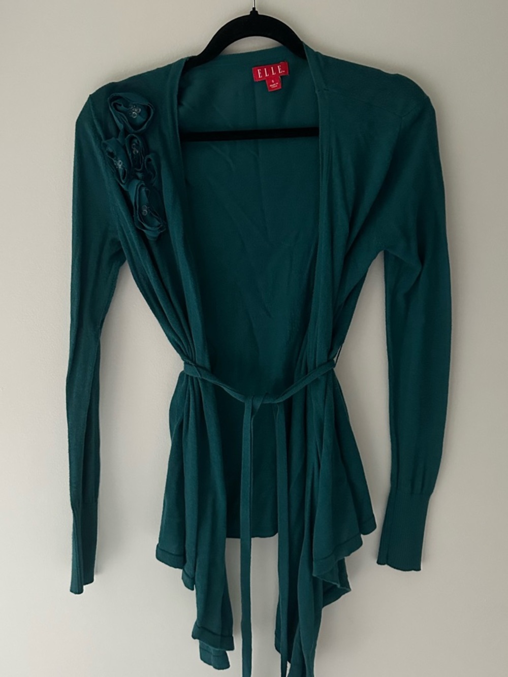 Elle Deep Teal Drape Front Cardigan with Waist Tie